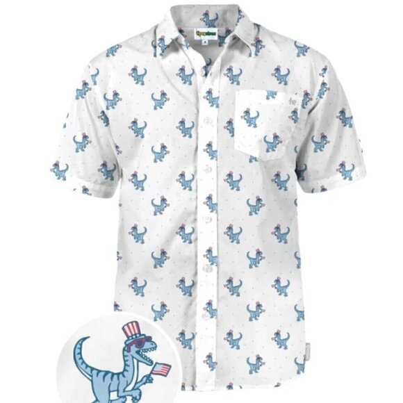 New! Tipsy Elves Prehistoric Patriot Button Down Shirt - Picture 1 of 6